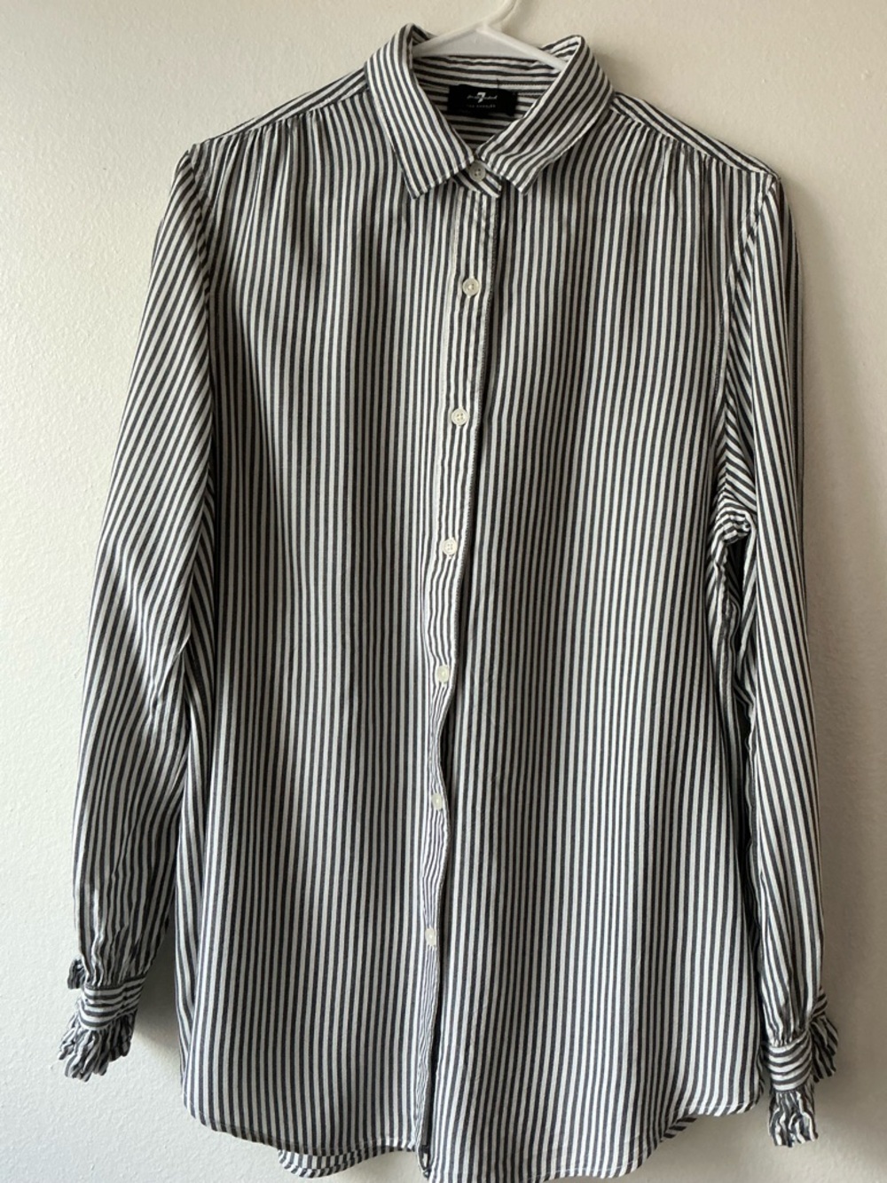 7 For All Mankind Statement Sleeve Striped Blouse - Fixed Knot - S
